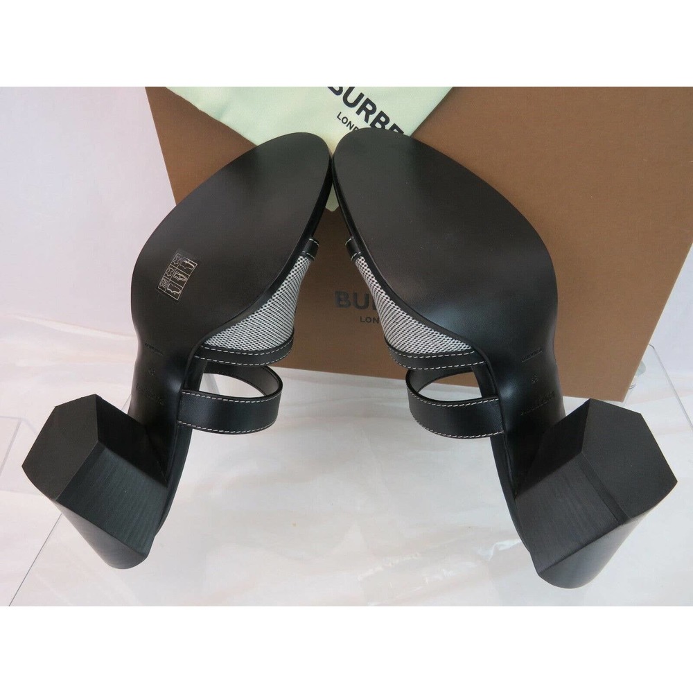 NIB BURBERRY HONOUR BLACK LEATHER LOGO SLIDE SANDALS MULE PUMPS 38 ITALY $690 - Picture 6 of 12
